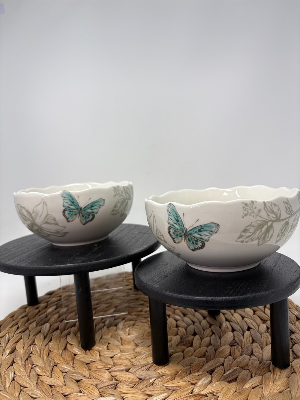 222 FIFTH Ananda Porcelain Set of Two Butterfly Bowls